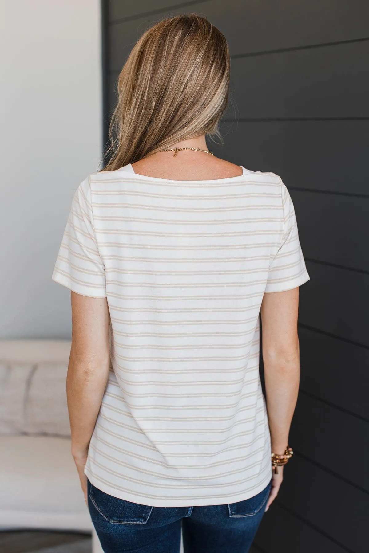 On A Pedestal Striped Short Sleeve Top- Cream