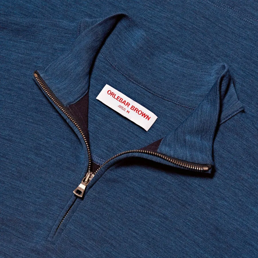 Orlebar Brown - Neilson Half Zip Jumper in Blue Haze/Navy