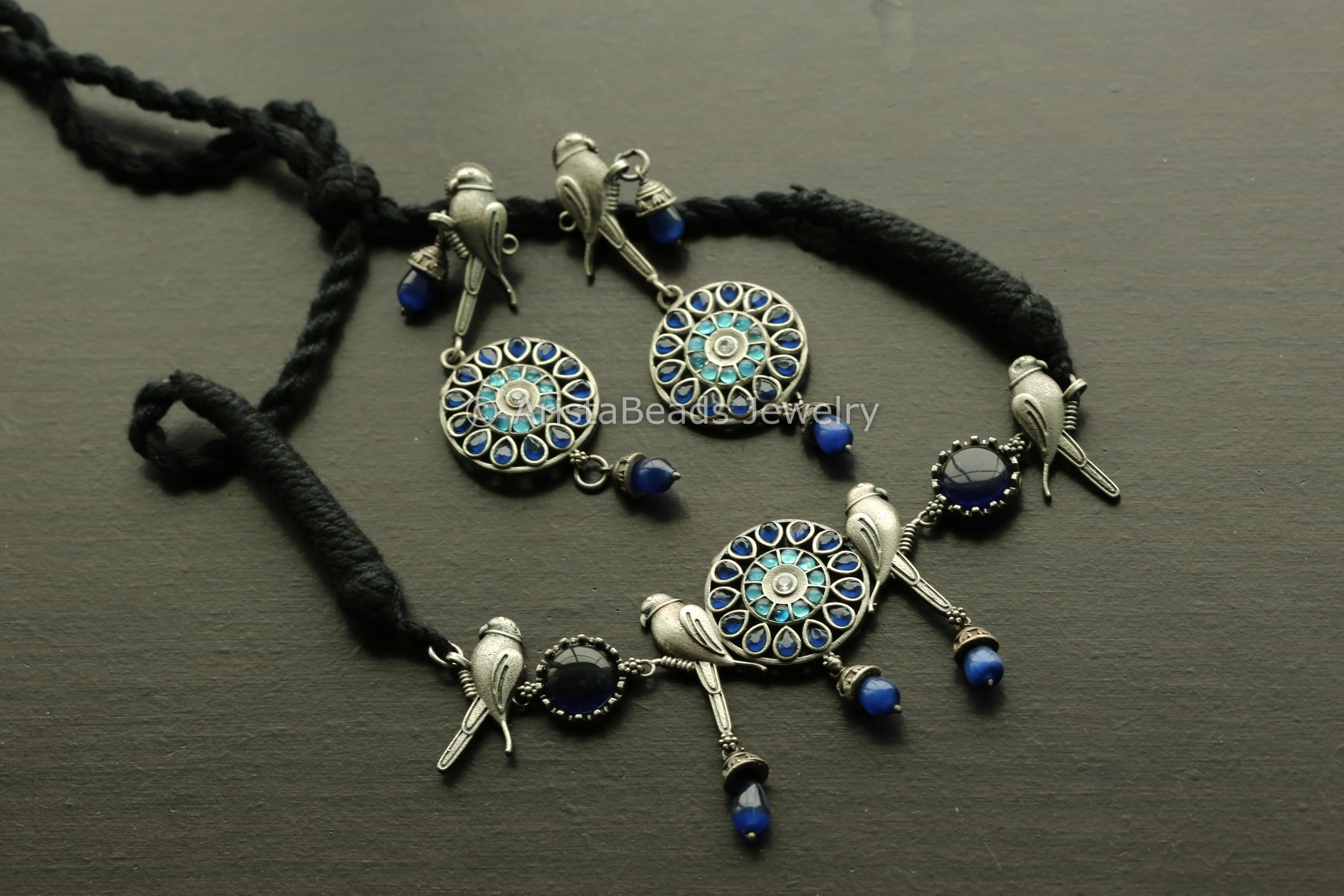 Oxidized Blue Parrot Necklace Set