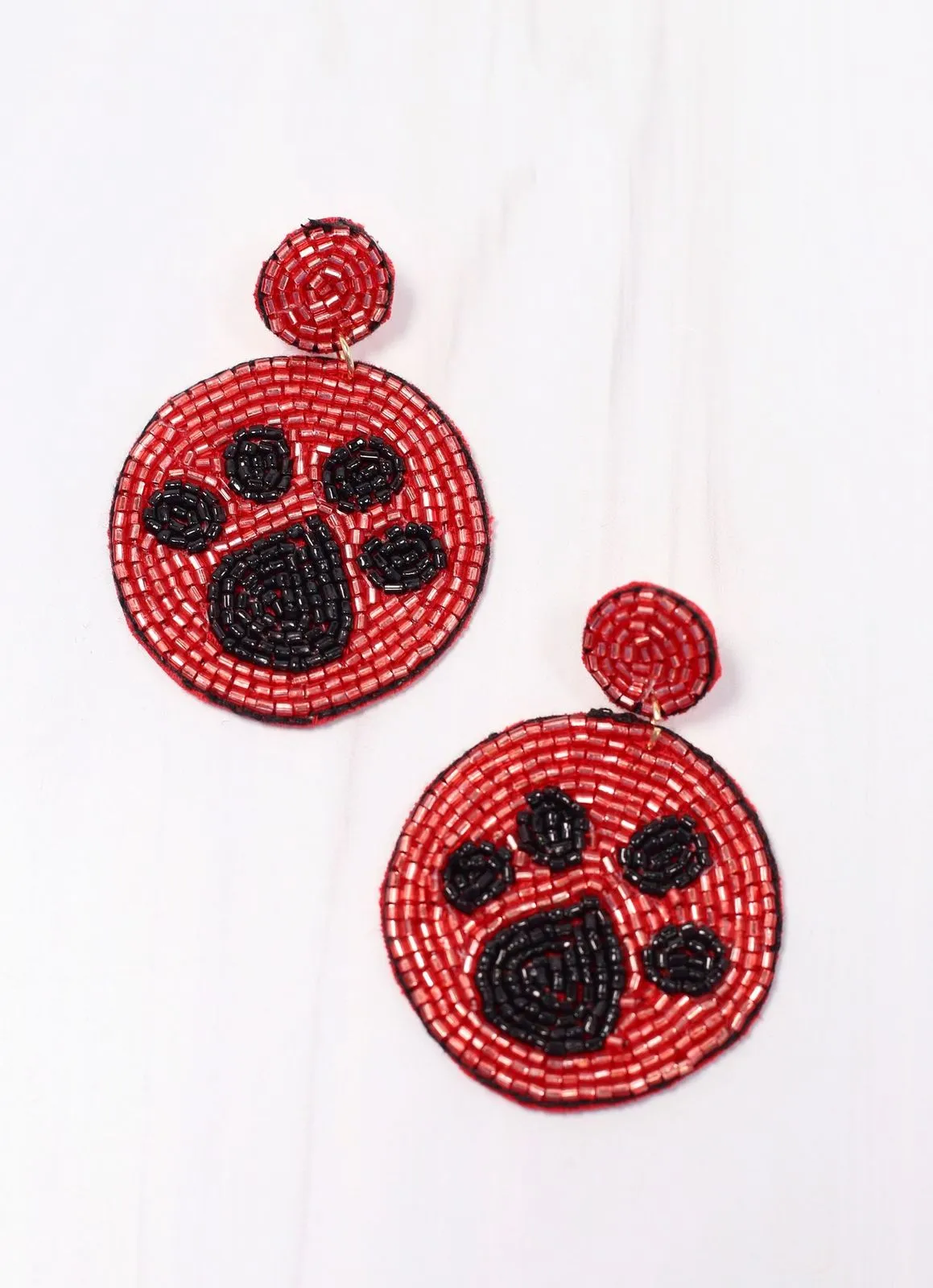 Paw Pride Beaded Earring RED BLACK