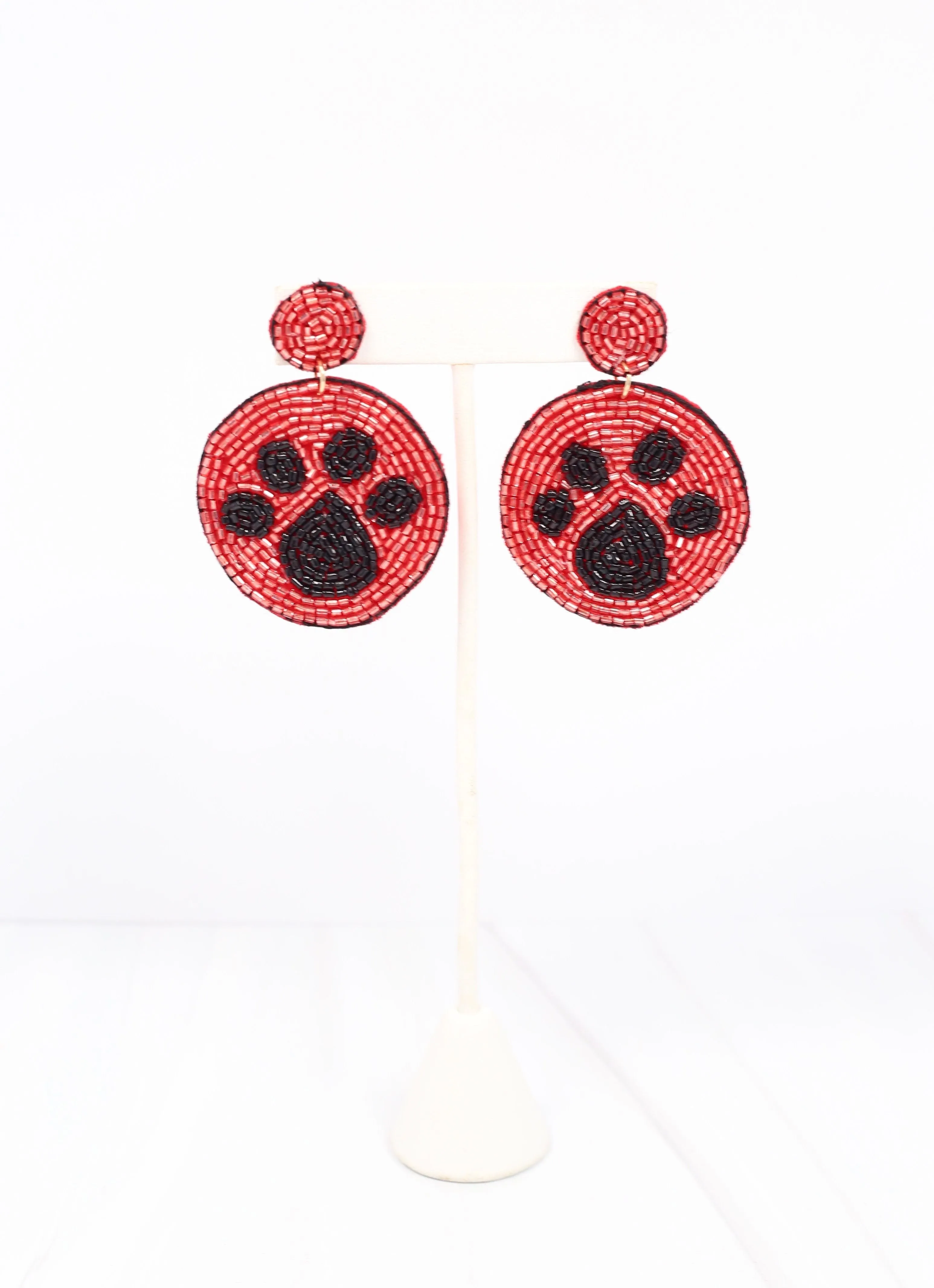 Paw Pride Beaded Earring RED BLACK