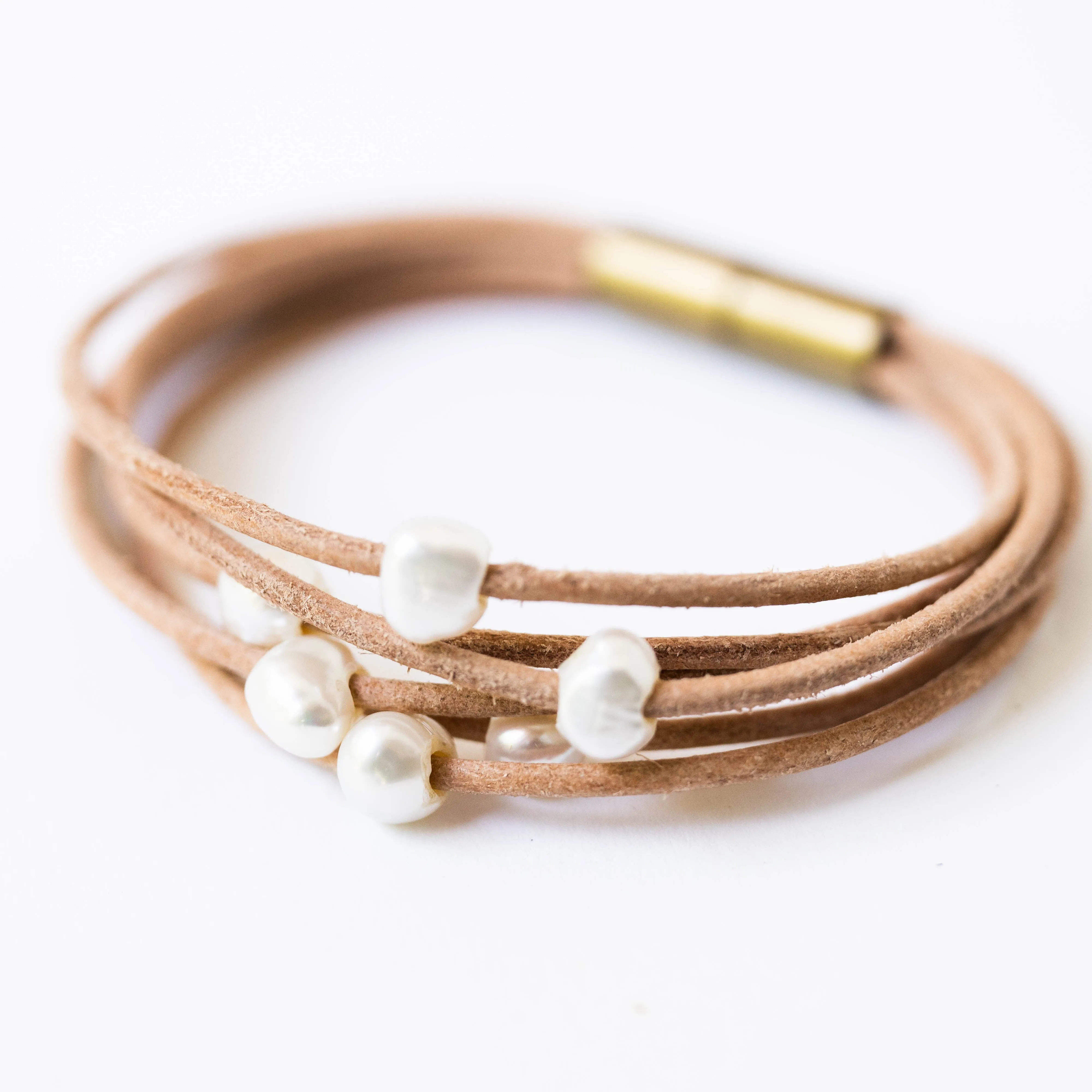 Pearl and Leather Multi Cord  Bracelet-WS