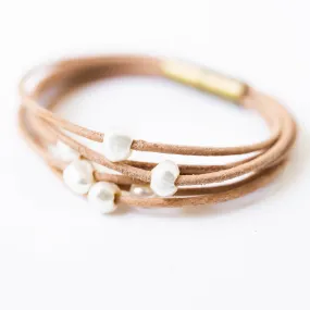 Pearl and Leather Multi Cord  Bracelet-WS