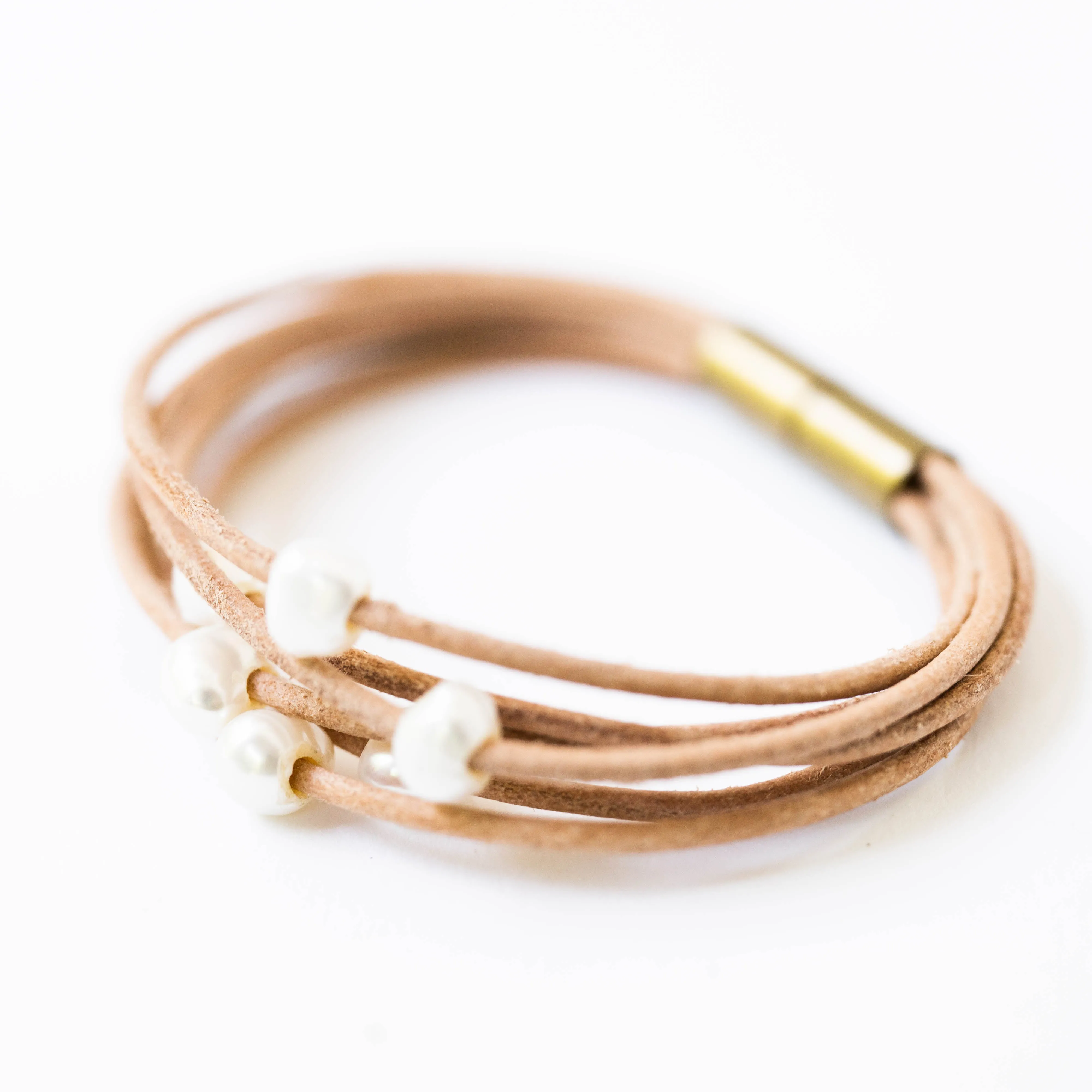 Pearl and Leather Multi Cord  Bracelet-WS