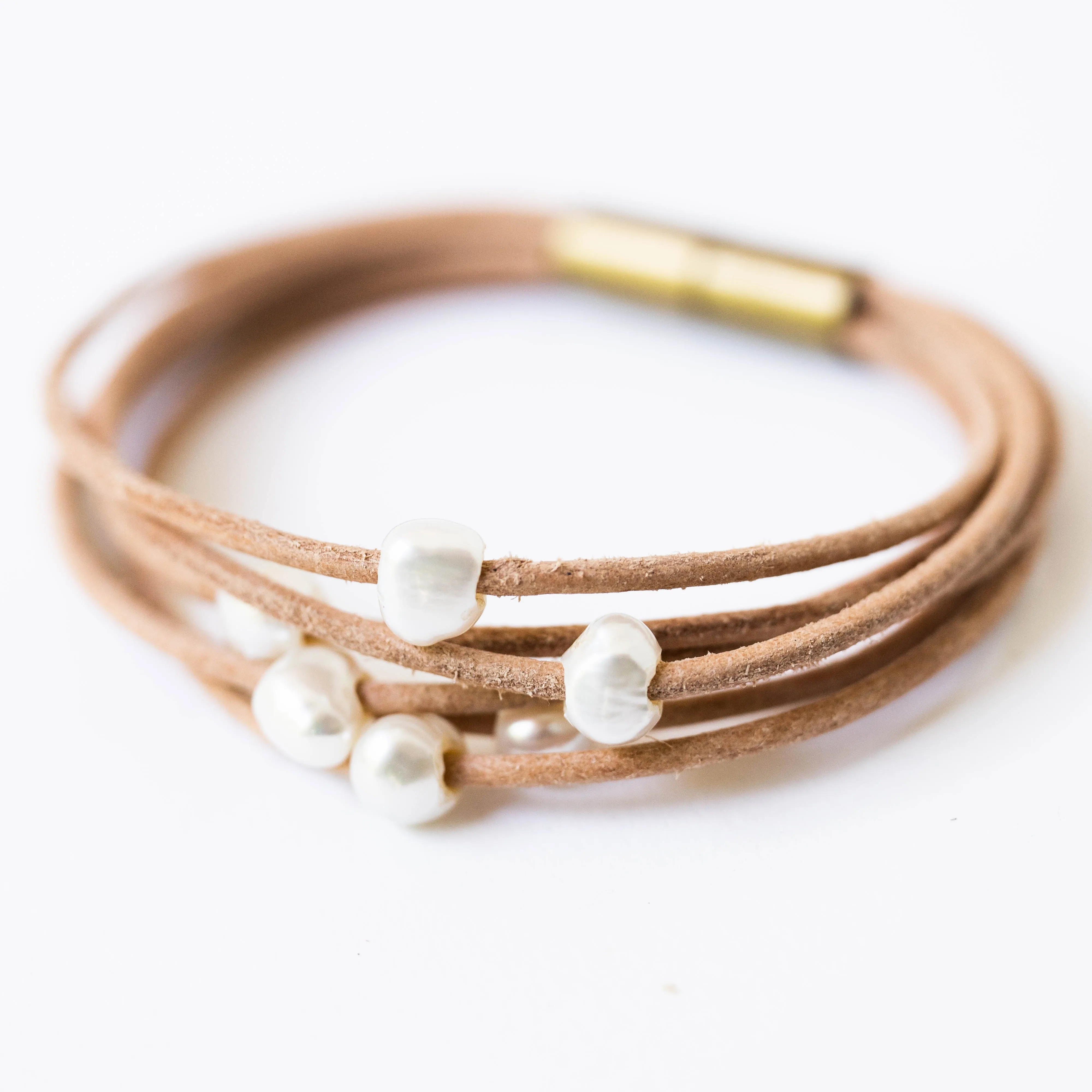 Pearl and Leather Multi Cord  Bracelet-WS