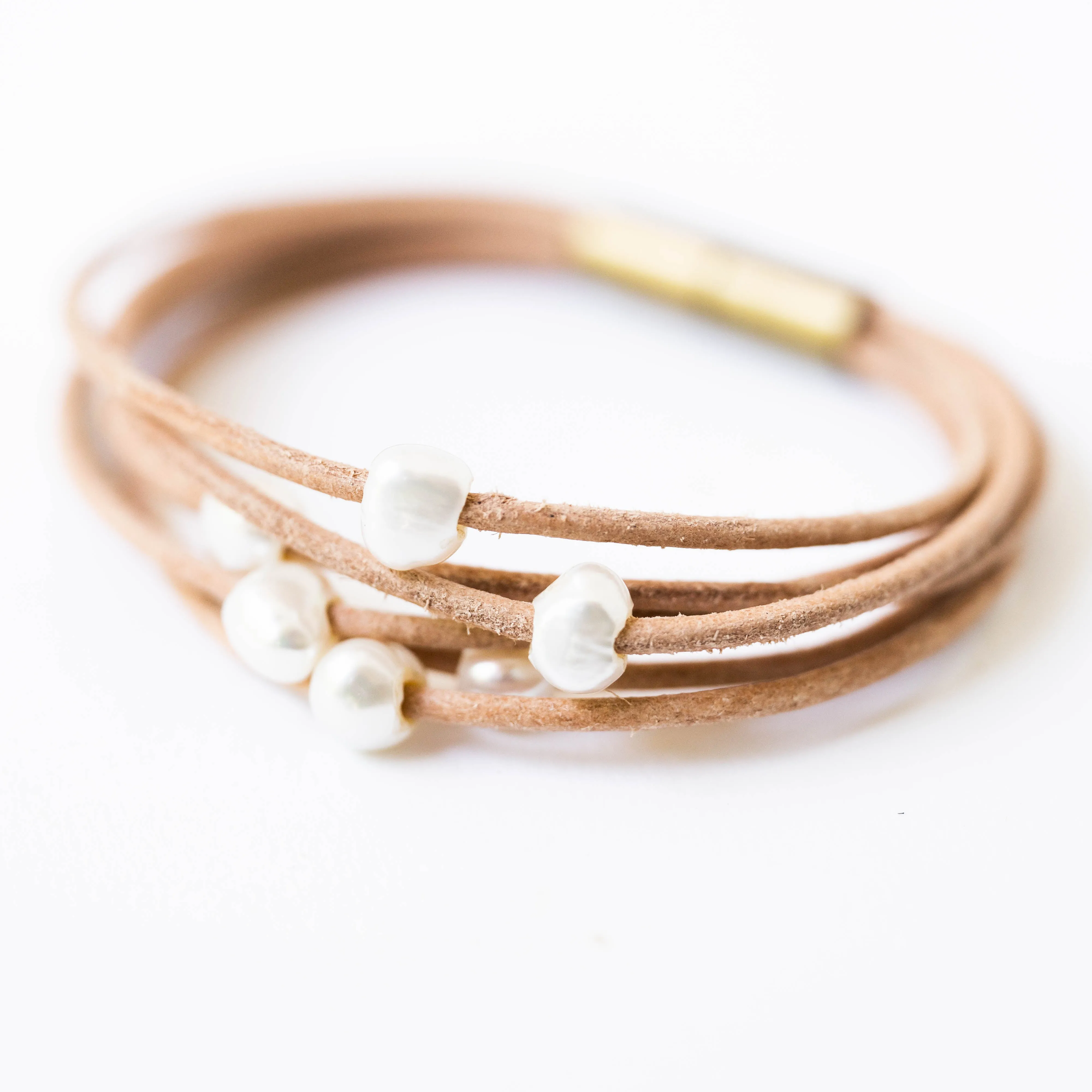 Pearl and Leather Multi Cord  Bracelet