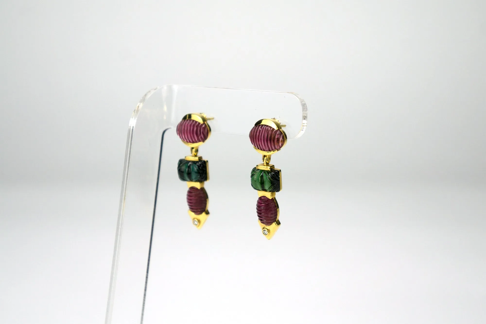 Pink and Green Tourmaline Earrings