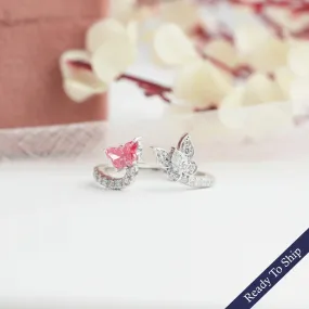 Pink Butterfly Cut Lab Grown Diamond  Open Cuff Anniversary Ring