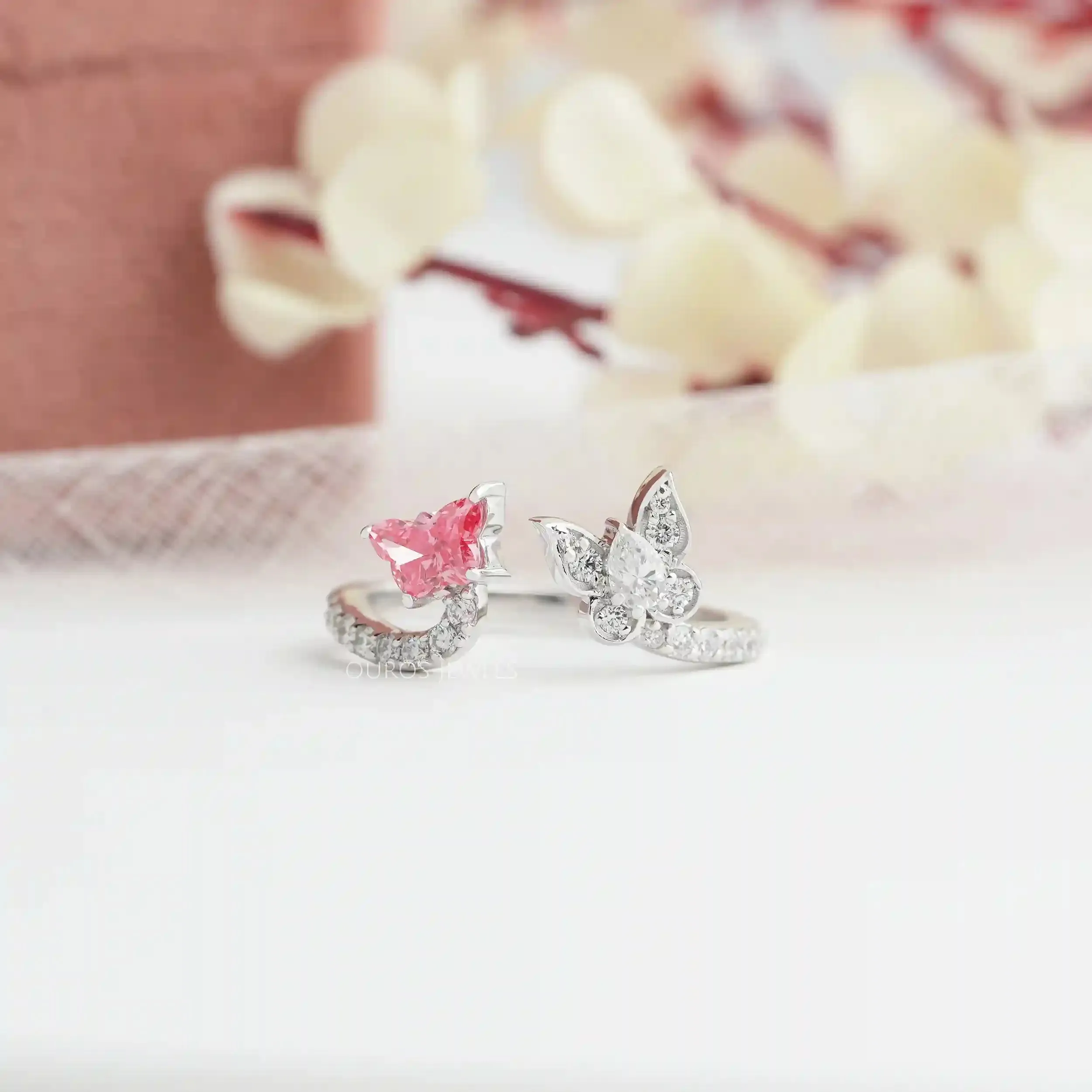 Pink Butterfly Cut Lab Grown Diamond  Open Cuff Anniversary Ring