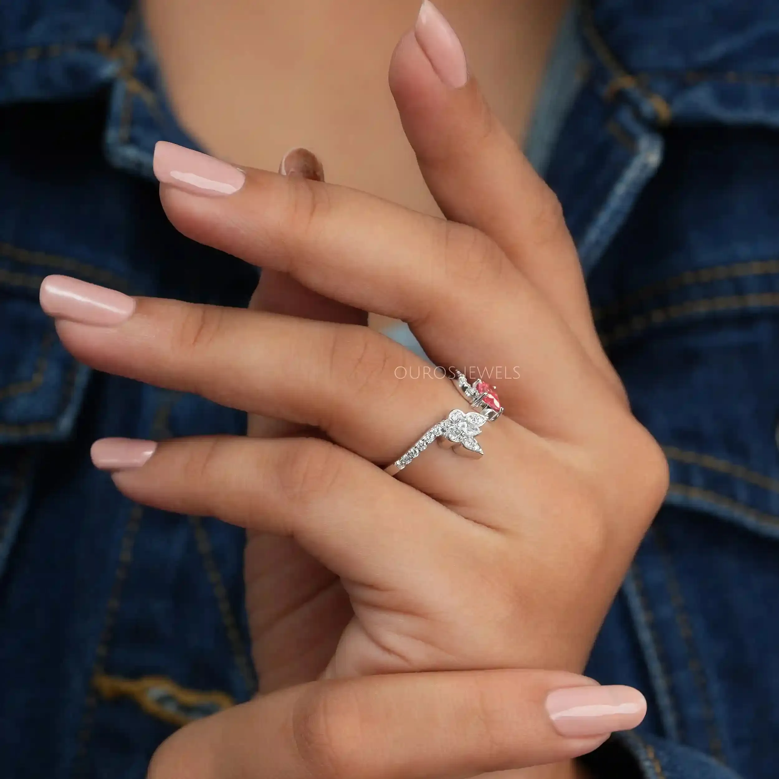 Pink Butterfly Cut Lab Grown Diamond  Open Cuff Anniversary Ring