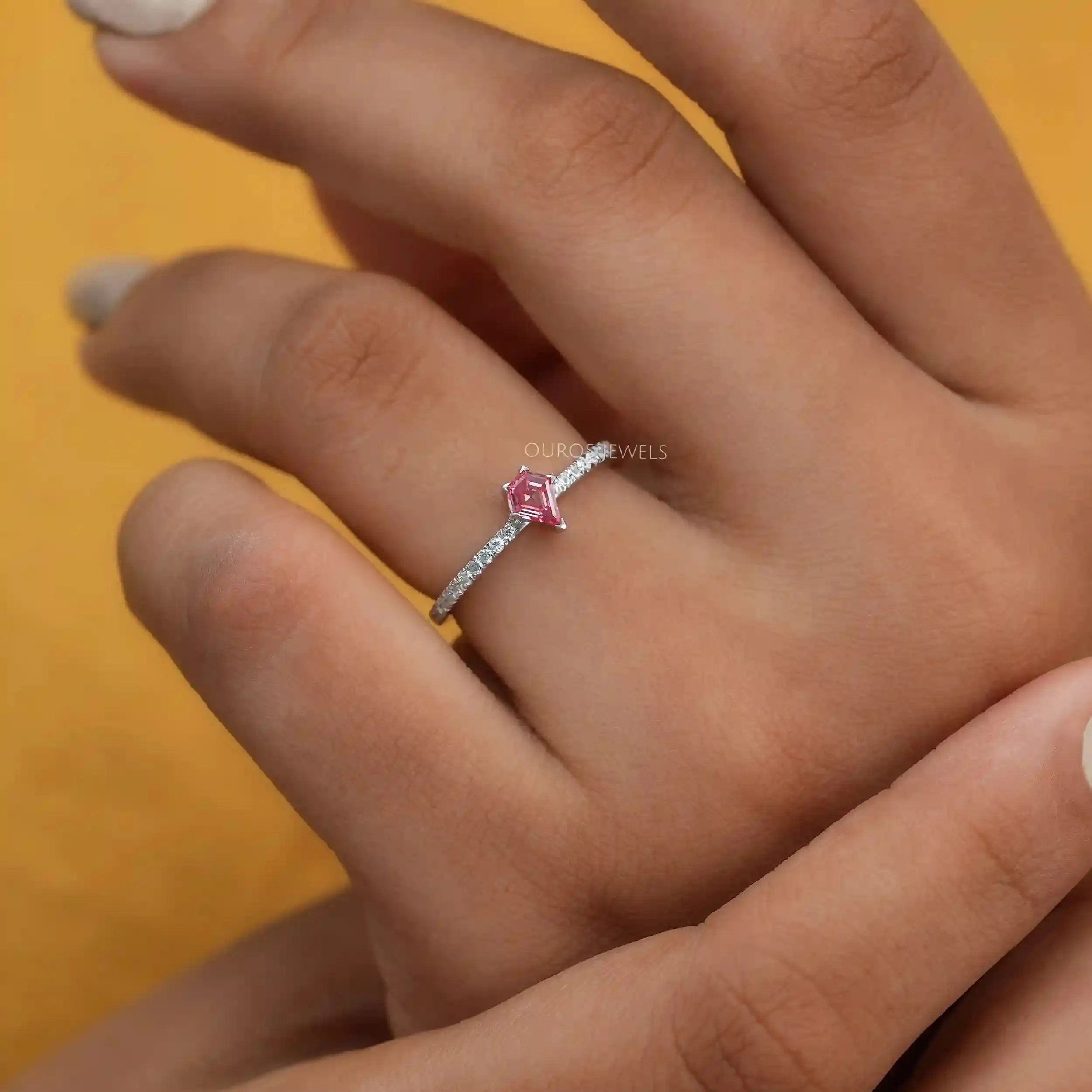 Pink Kite Cut Lab Grown Diamond Solitaire Accent Ring