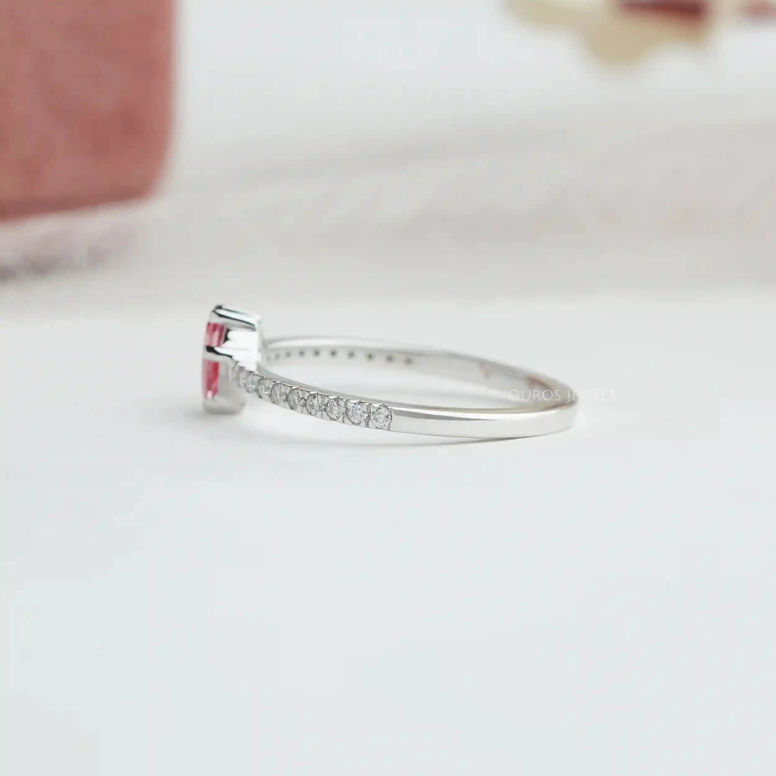 Pink Kite Cut Lab Grown Diamond Solitaire Accent Ring