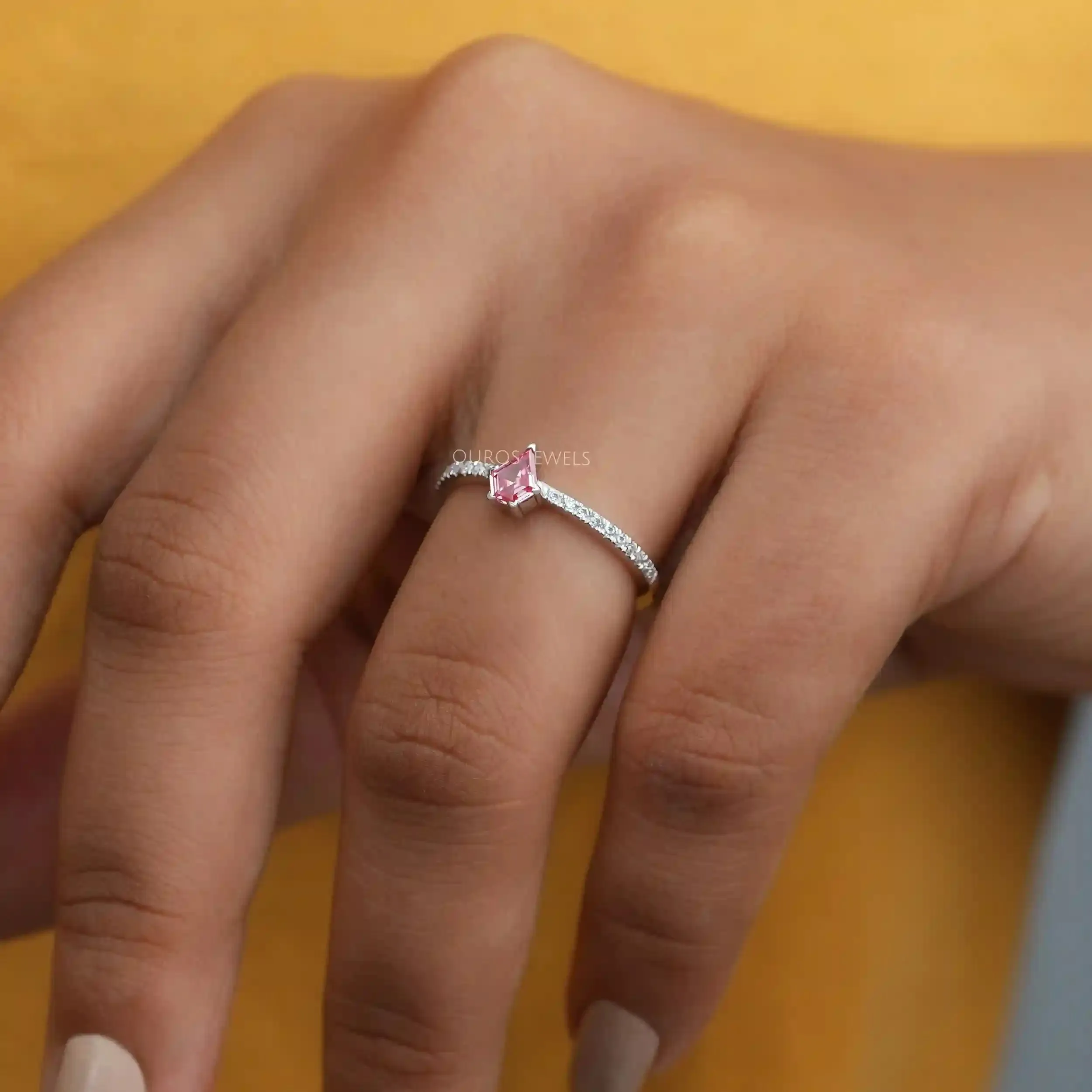 Pink Kite Cut Lab Grown Diamond Solitaire Accent Ring