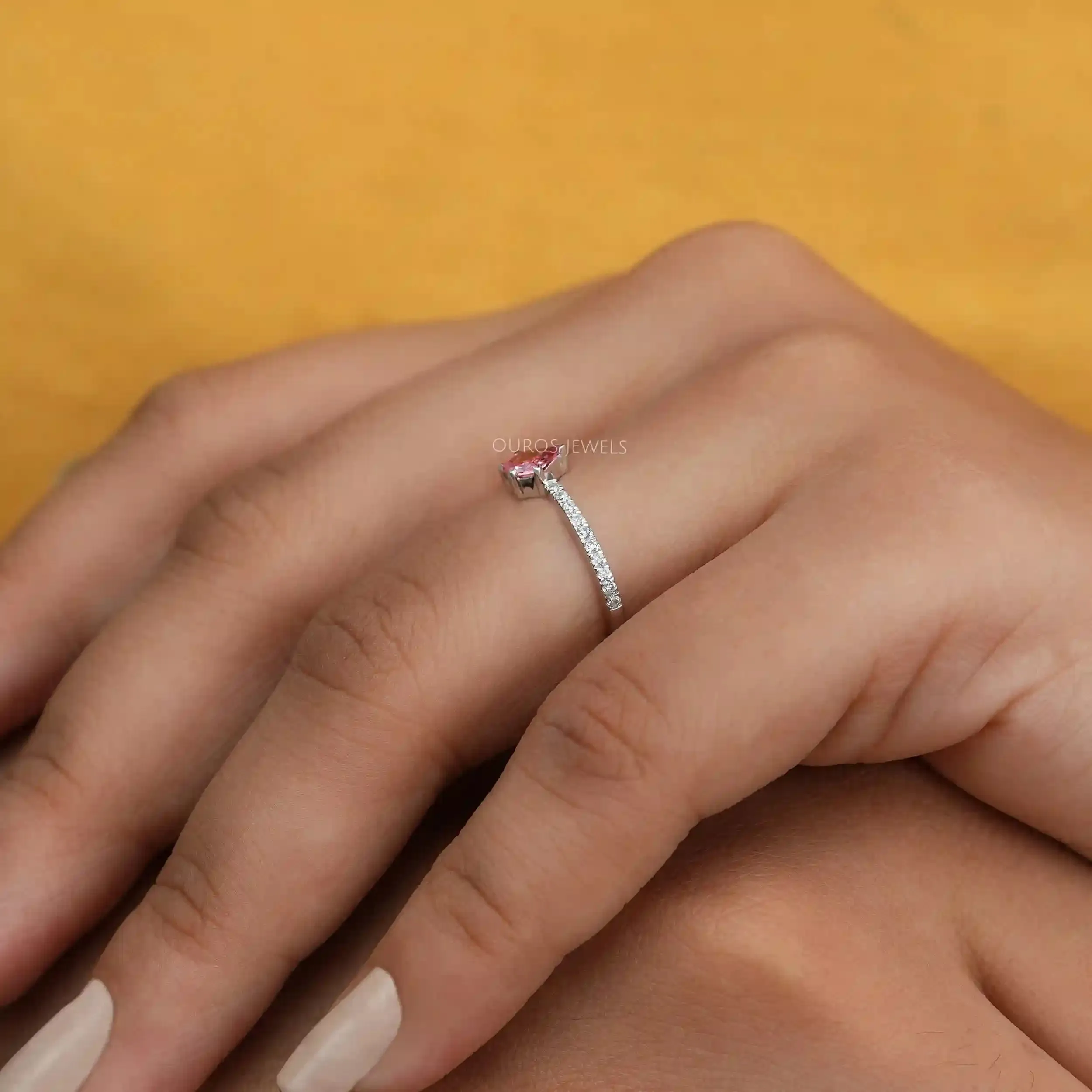 Pink Kite Cut Lab Grown Diamond Solitaire Accent Ring