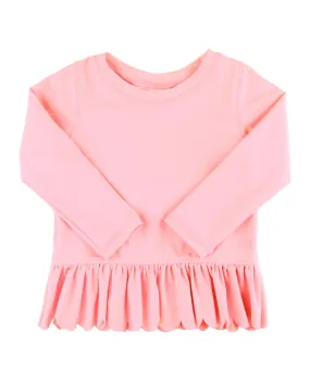 Pink Scalloped Hem L/S Rash Guard 2-Piece Bathing Suit