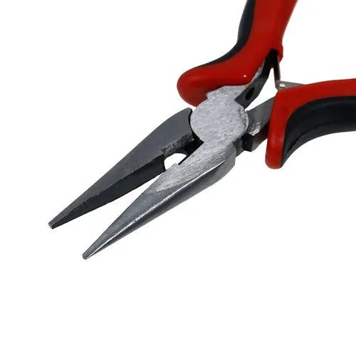 Pliers, Smooth, Long, Chain Nose, Steel And Rubber, Red And Black, 13.5cm