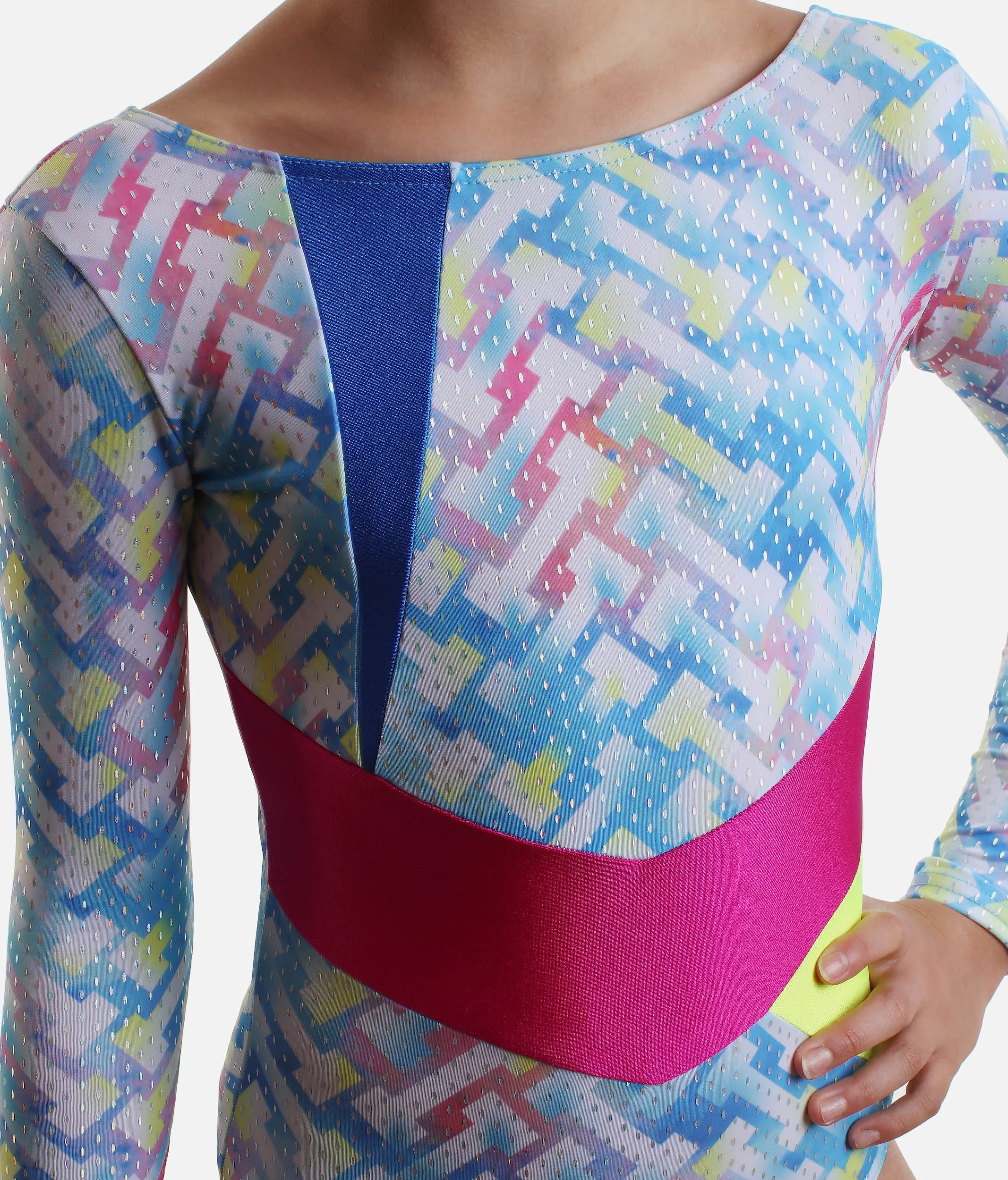 Printed Long Sleeve Girl's Gymnastics Leotard - 17807