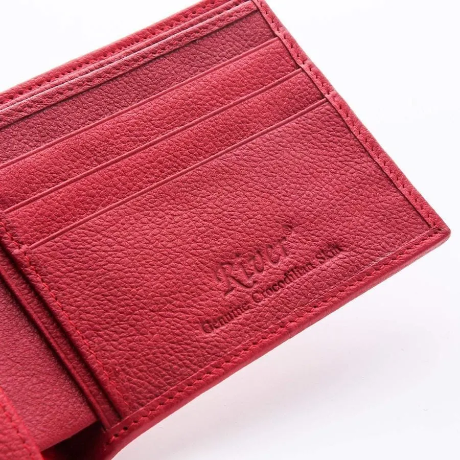 Red Genuine Crocodile Head Mens Wallet