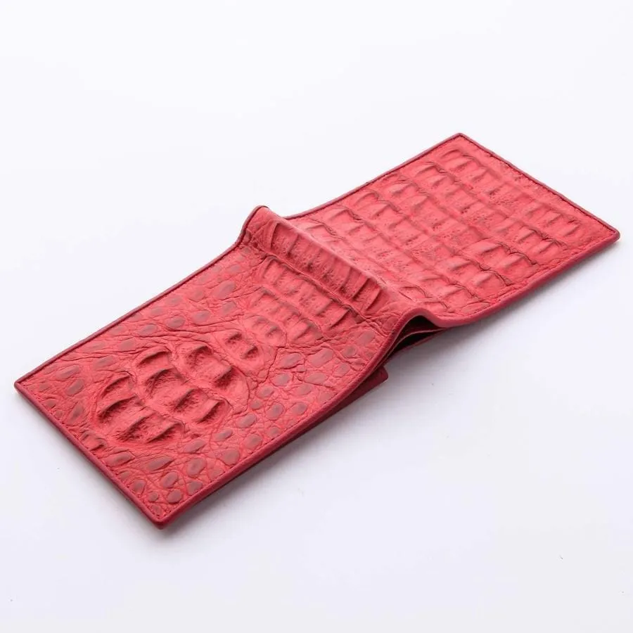 Red Genuine Crocodile Head Mens Wallet