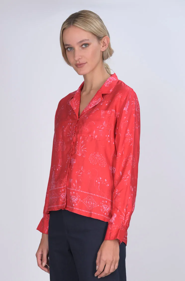 Red Joy Print Silk Jodie Shirt