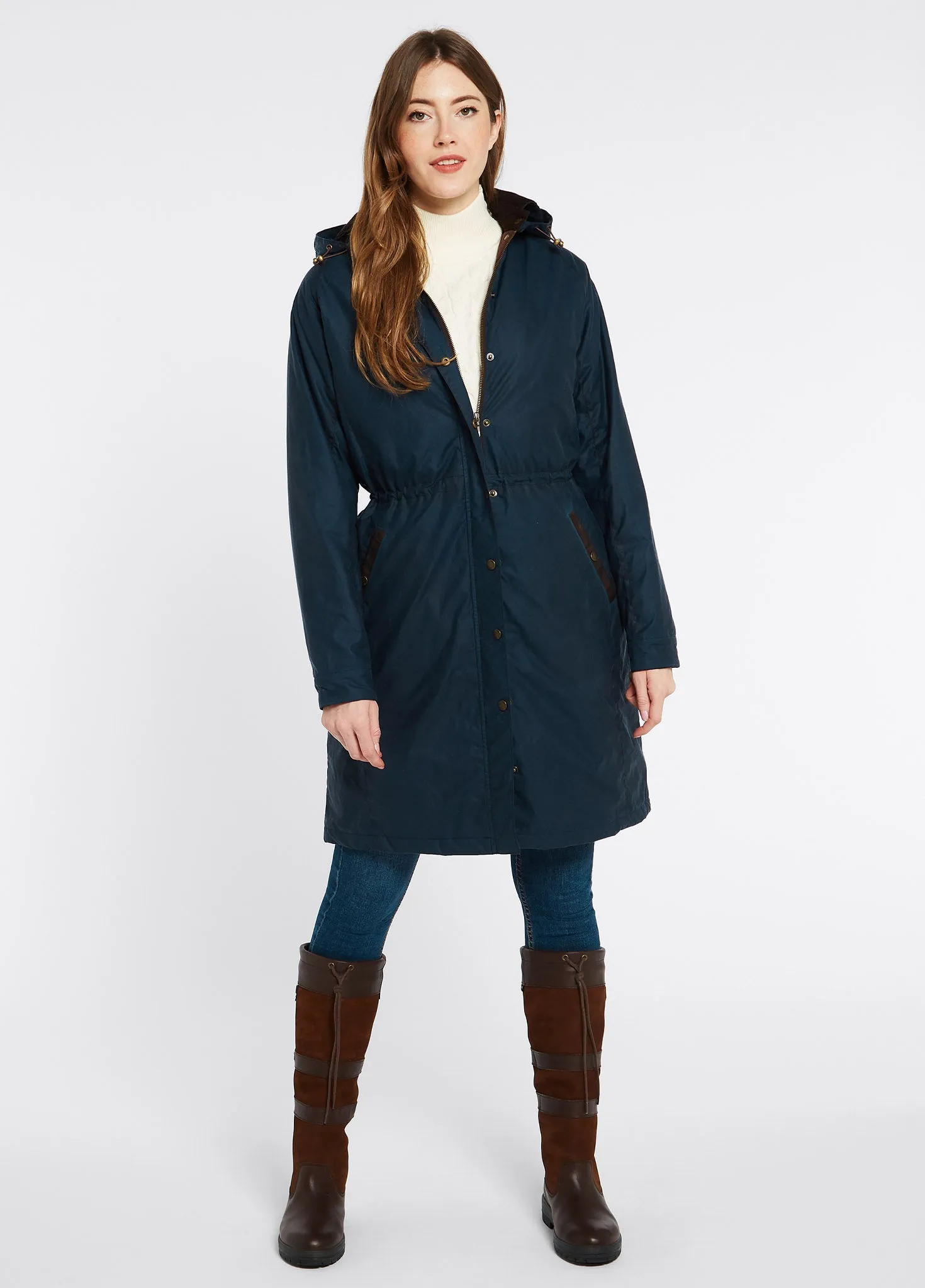 Redington Ladies Long Wax Coat - Storm Blue