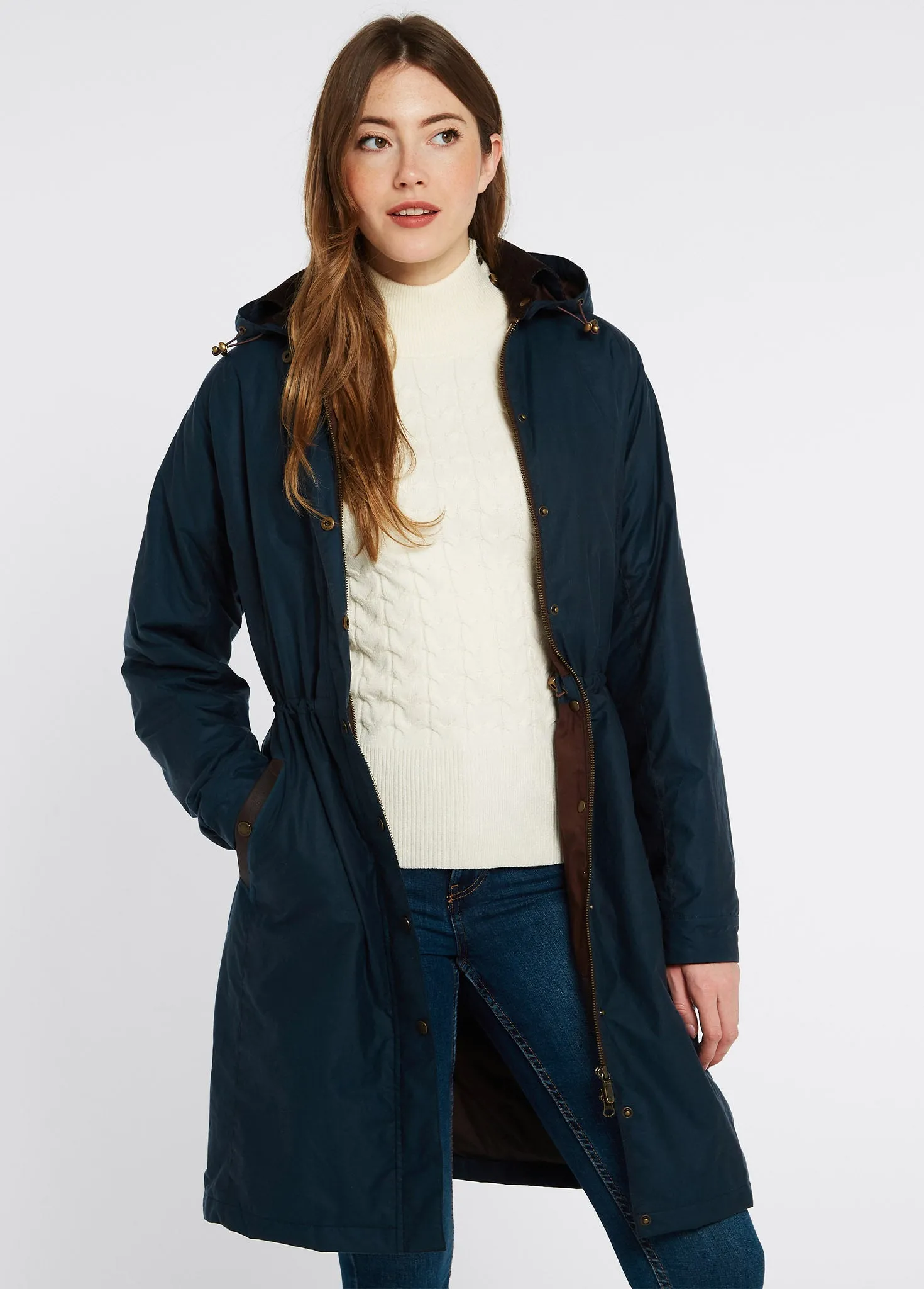 Redington Ladies Long Wax Coat - Storm Blue