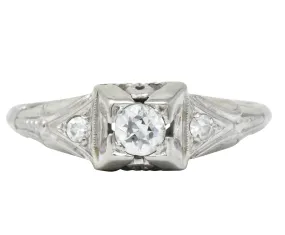 Retro 0.25 CTW Diamond 18 Karat White Gold Engagement Ring