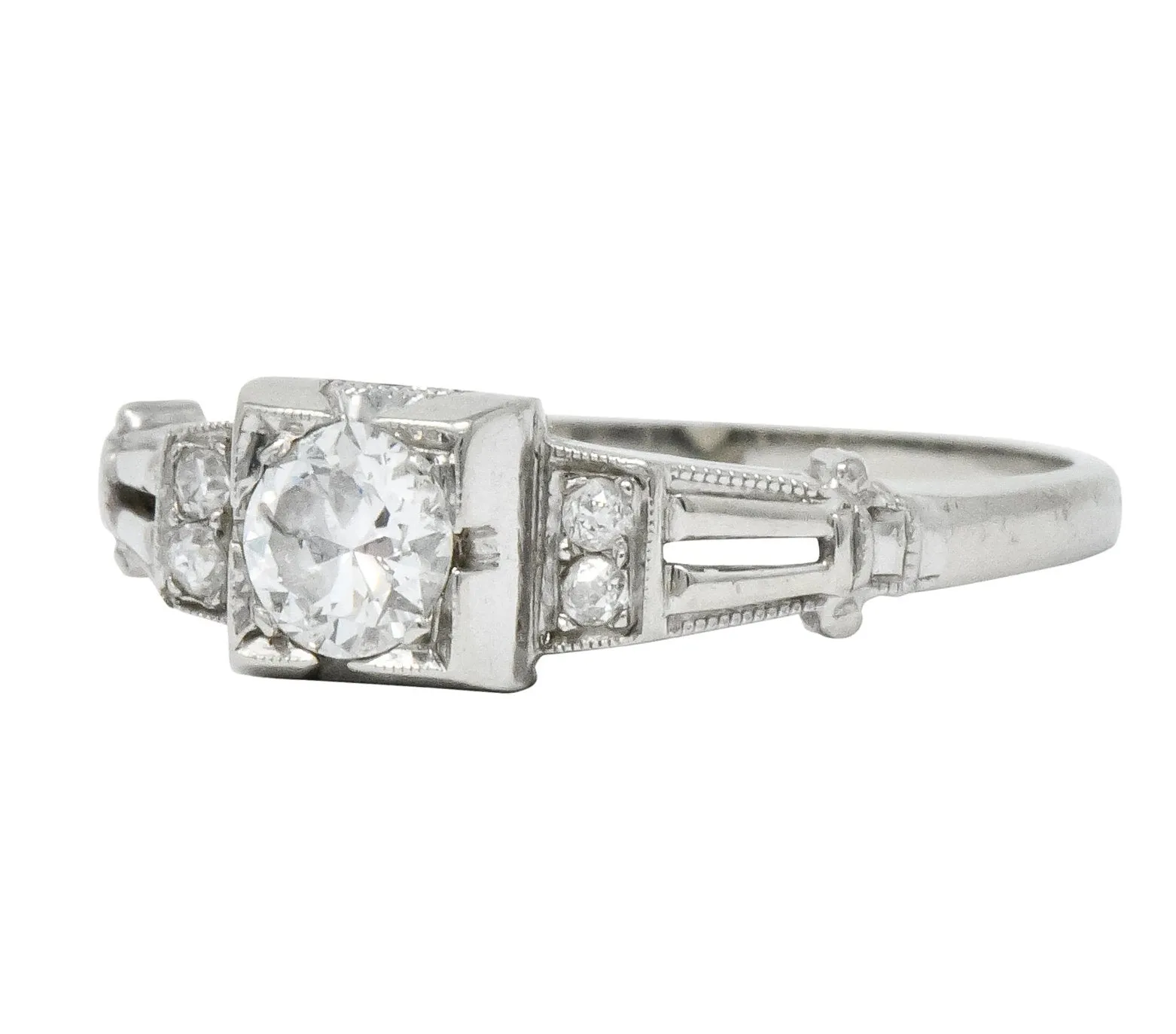 Retro 0.35 CTW Diamond 18 Karat White Gold Engagement Ring Circa 1950