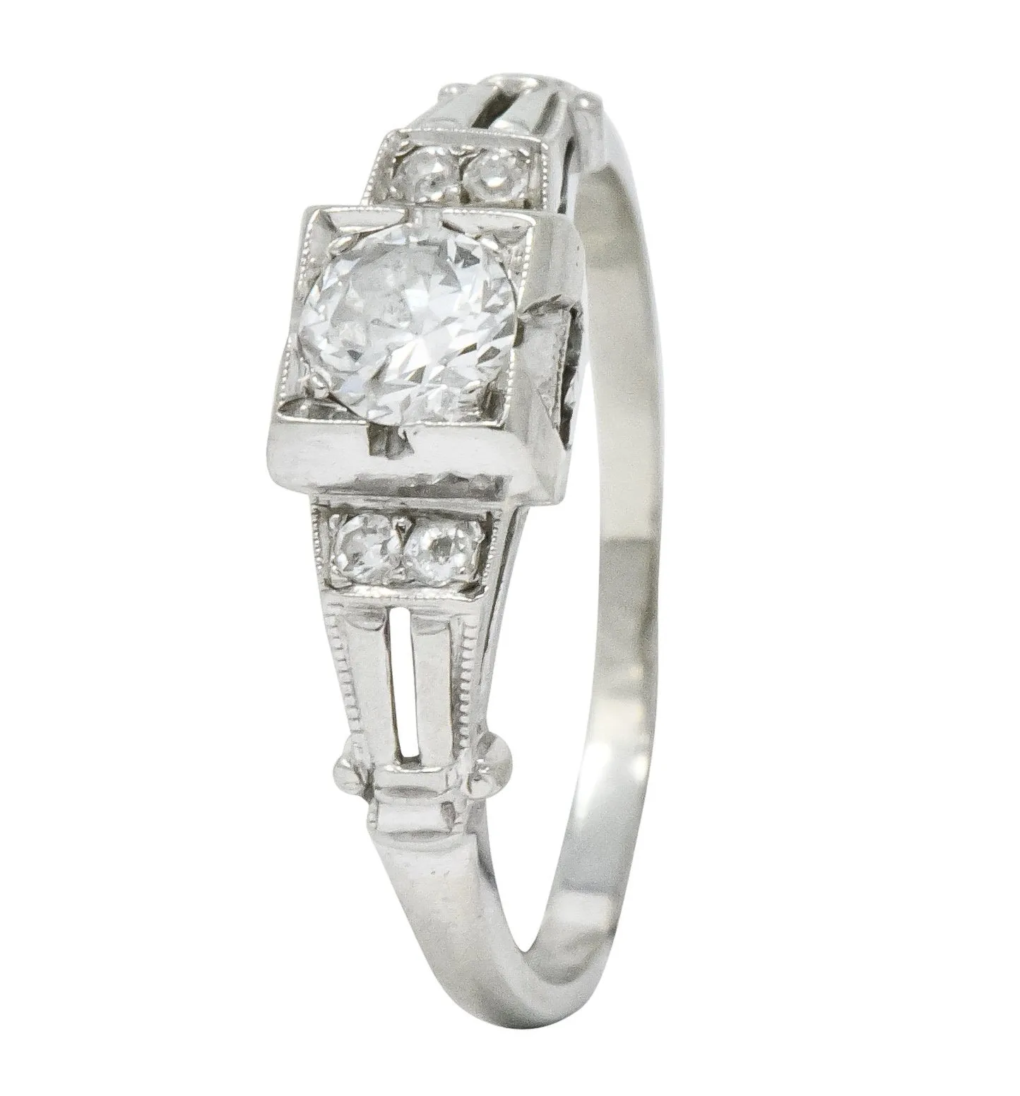 Retro 0.35 CTW Diamond 18 Karat White Gold Engagement Ring Circa 1950