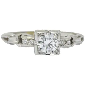 Retro 0.40 CTW Diamond 18 Karat White Gold Engagement Ring