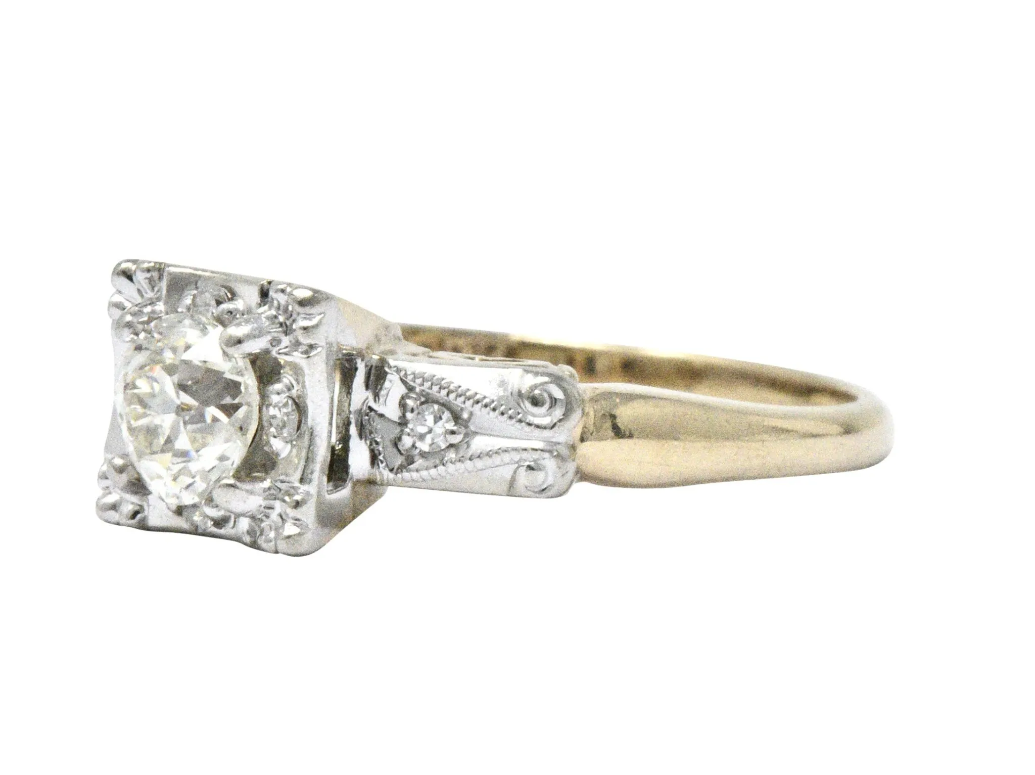 Retro 0.55 CTW Diamond Platinum-Topped 14 Karat Gold Engagement Ring