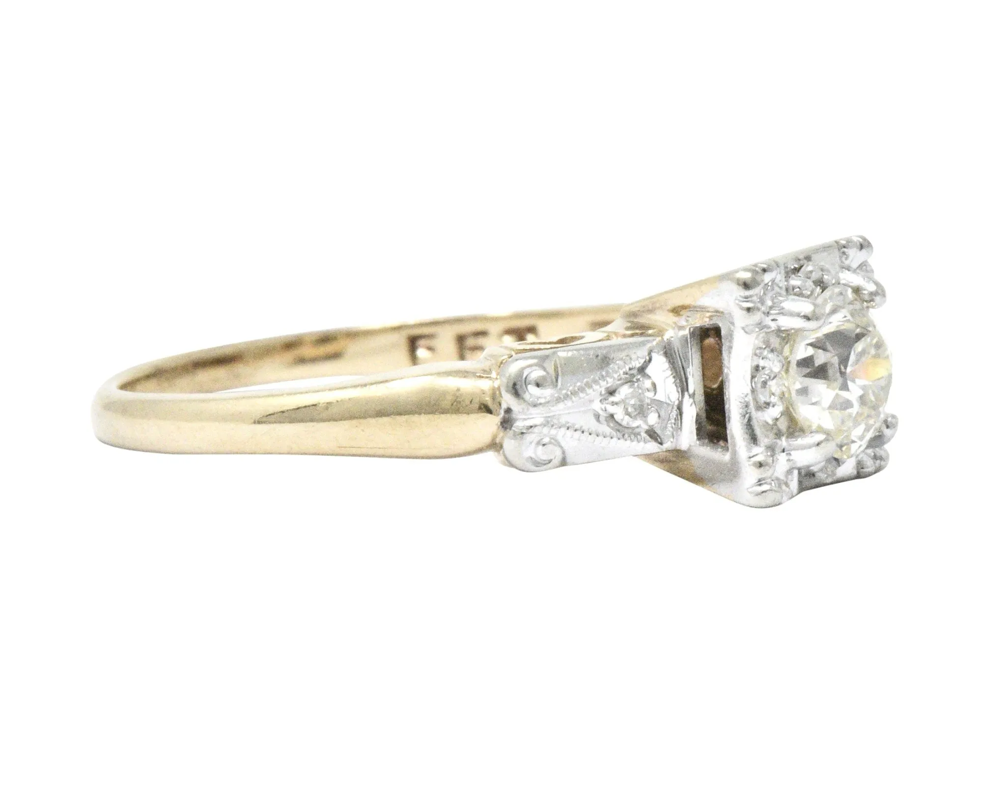 Retro 0.55 CTW Diamond Platinum-Topped 14 Karat Gold Engagement Ring