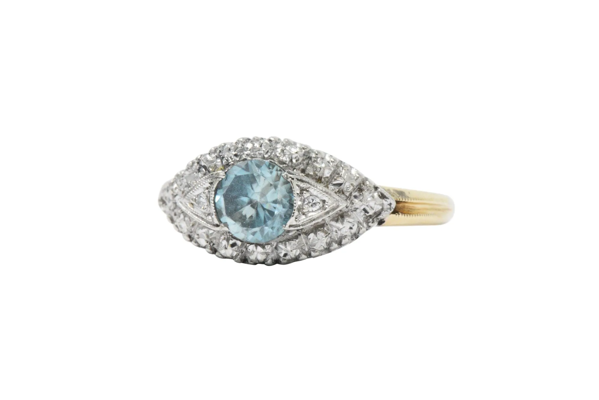 Retro 1.00CTS Zircon Diamond Platinum & 14K Gold Ring