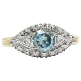 Retro 1.00CTS Zircon Diamond Platinum & 14K Gold Ring