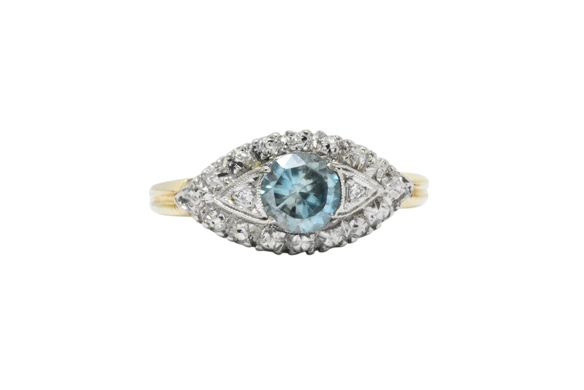 Retro 1.00CTS Zircon Diamond Platinum & 14K Gold Ring