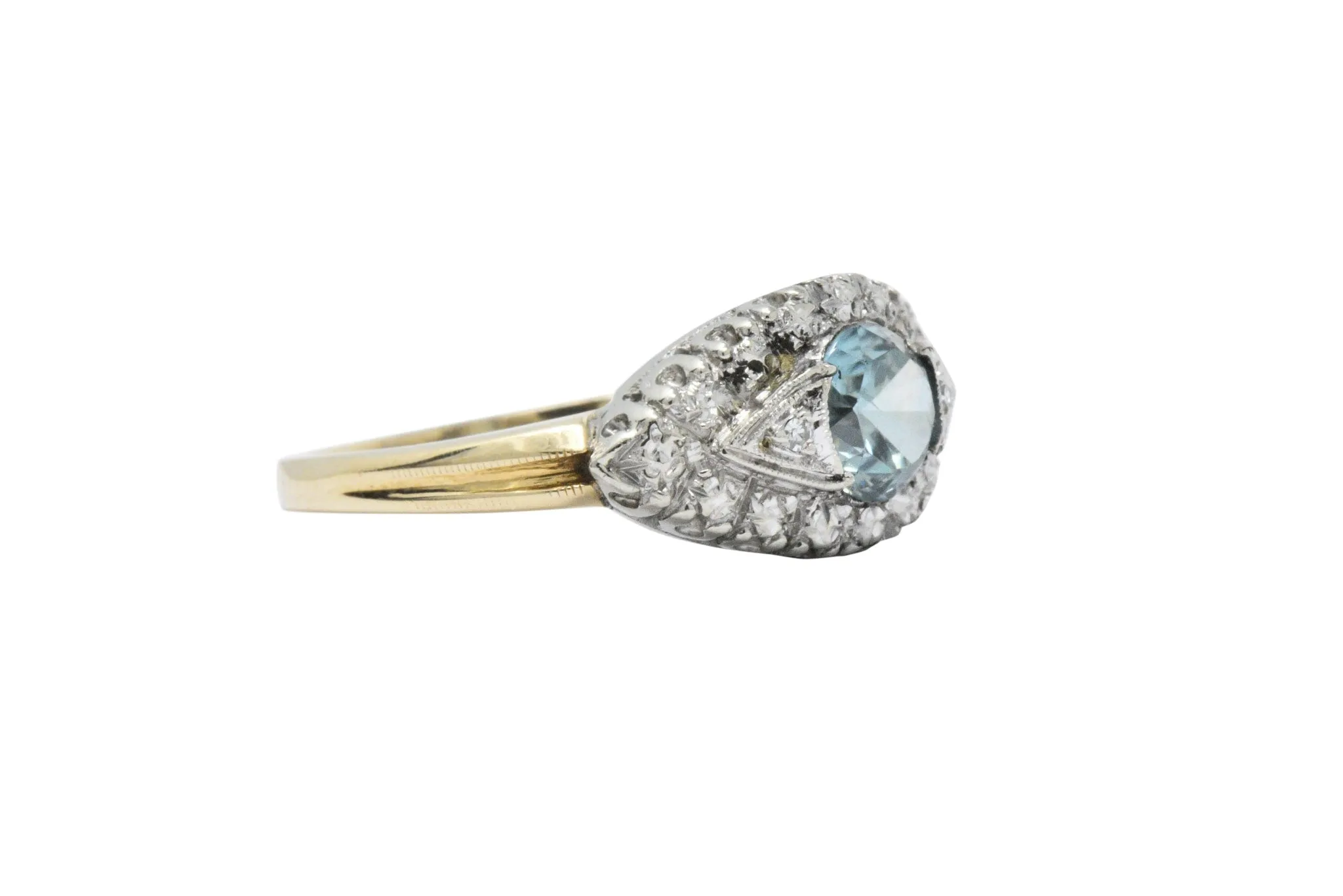 Retro 1.00CTS Zircon Diamond Platinum & 14K Gold Ring