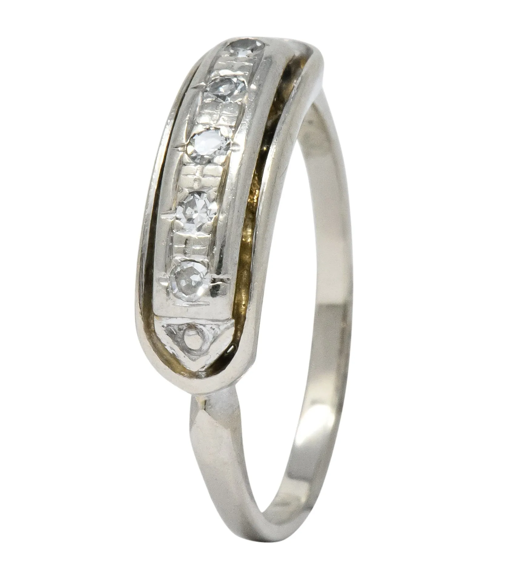 Retro 1950's Diamond White Gold Anniversary Band Stackable Ring