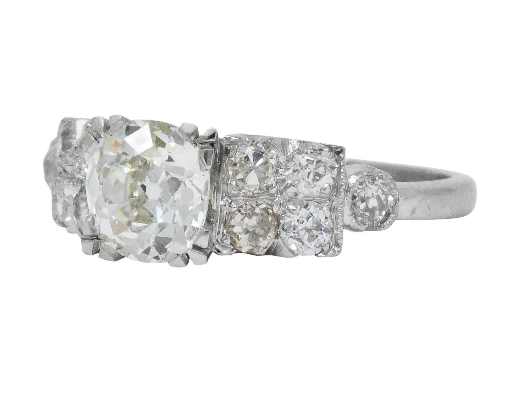 Retro 2.89 CTW Diamond Platinum Engagement Ring GIA