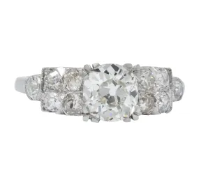 Retro 2.89 CTW Diamond Platinum Engagement Ring GIA