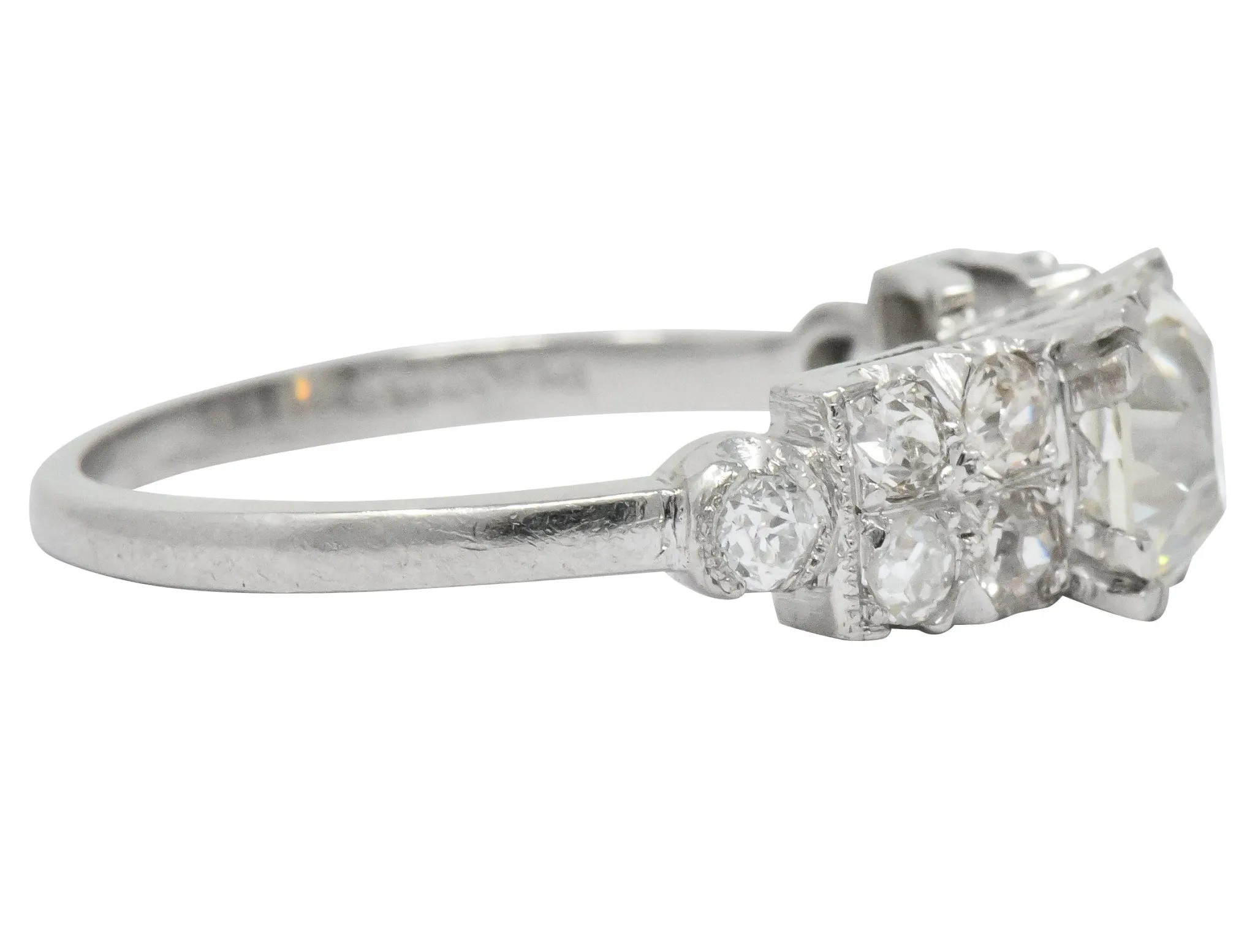 Retro 2.89 CTW Diamond Platinum Engagement Ring GIA