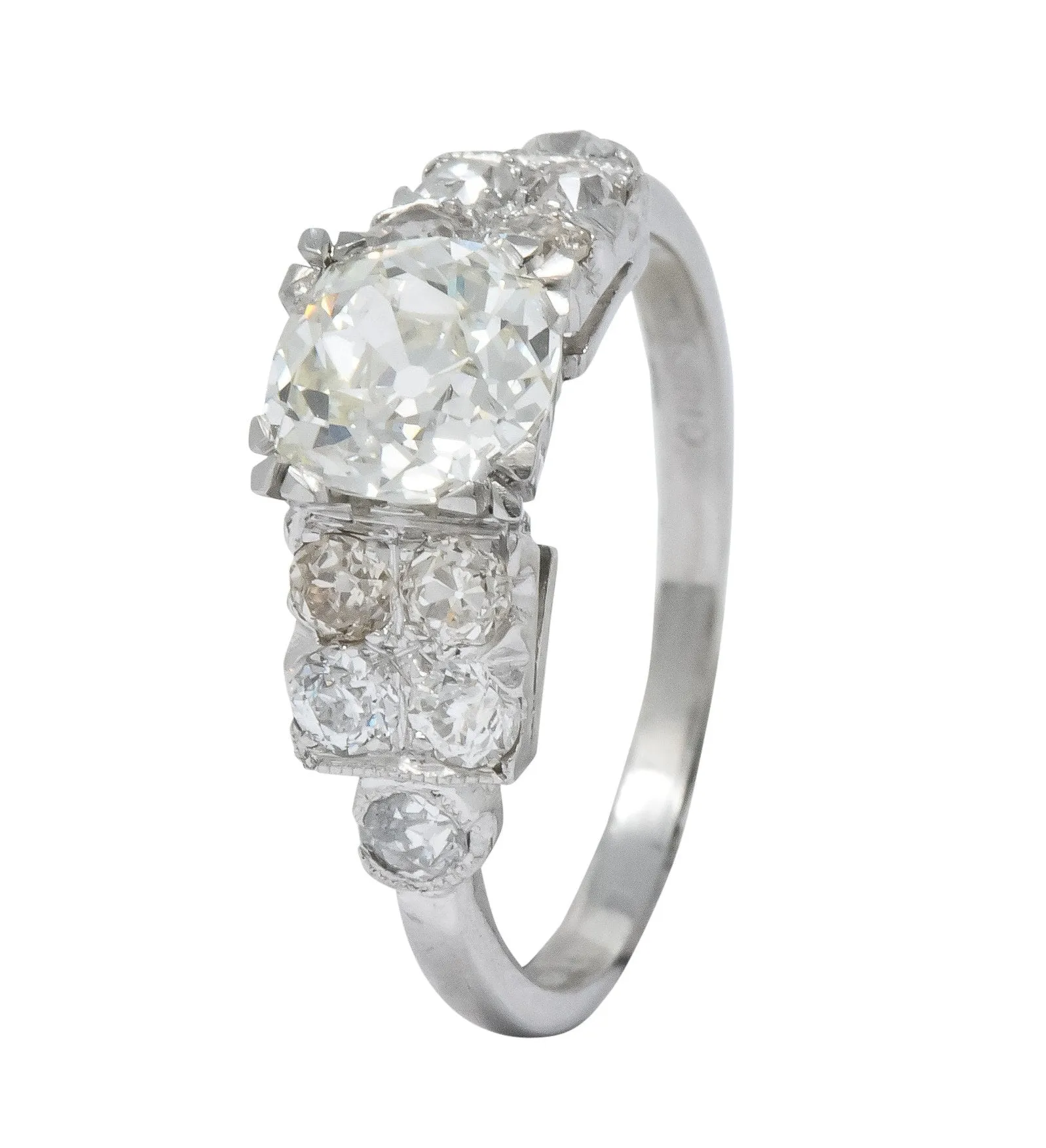 Retro 2.89 CTW Diamond Platinum Engagement Ring GIA