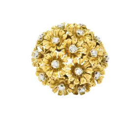 Retro Diamond 18 Karat Gold Flower Bouquet En Tremblant Ring