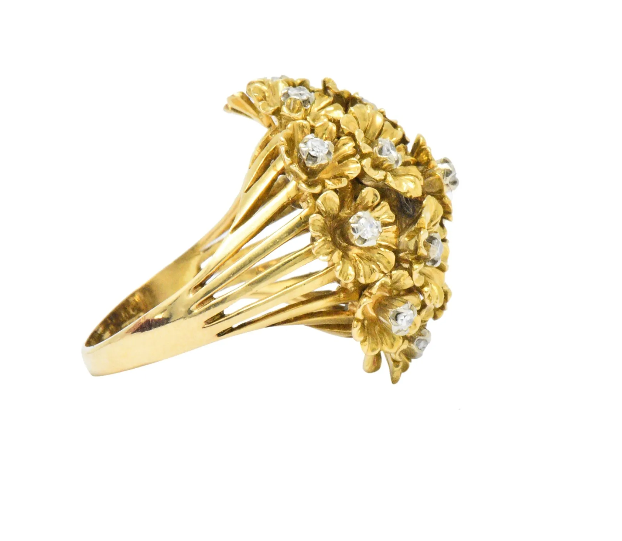 Retro Diamond 18 Karat Gold Flower Bouquet En Tremblant Ring