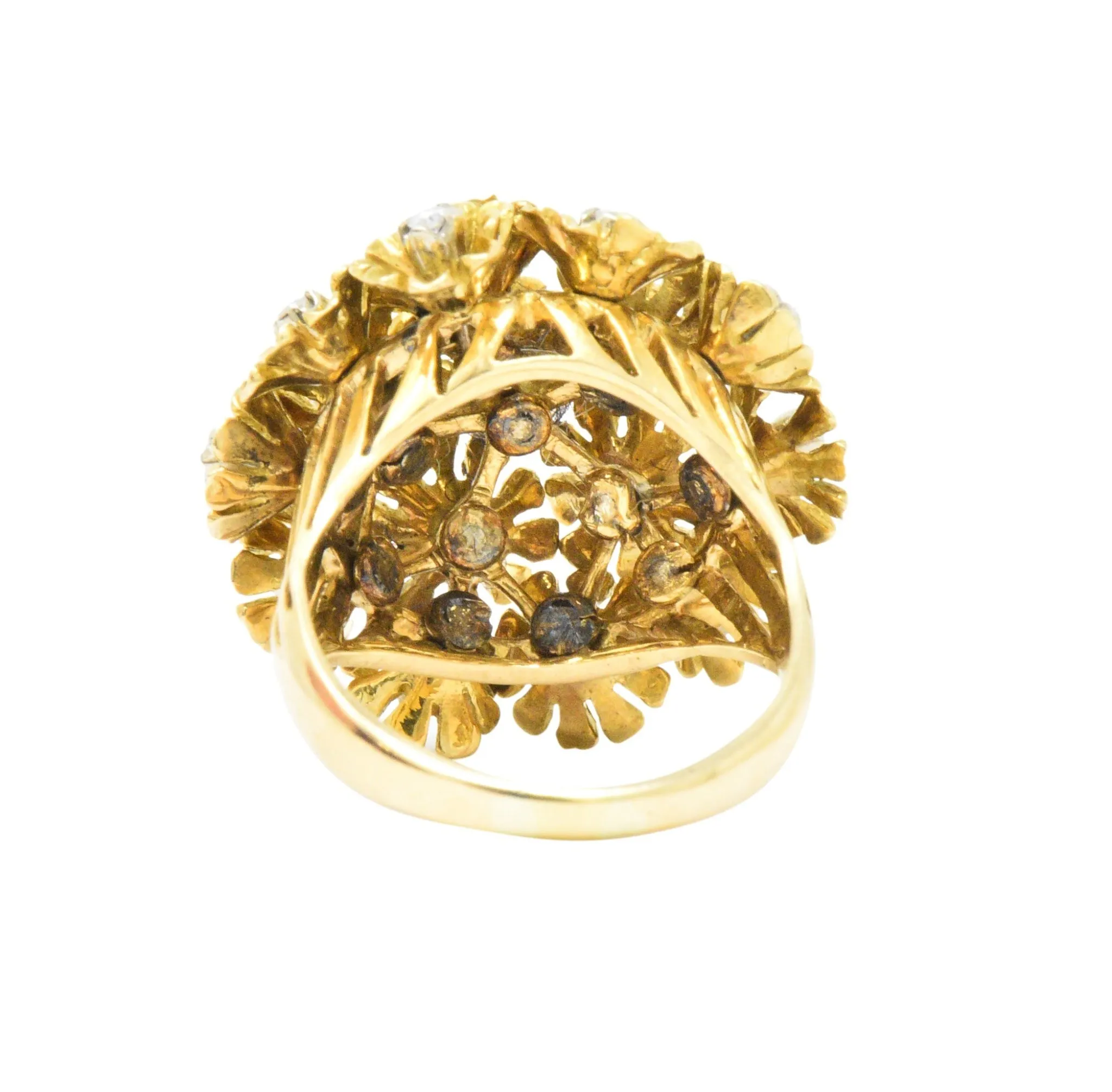 Retro Diamond 18 Karat Gold Flower Bouquet En Tremblant Ring