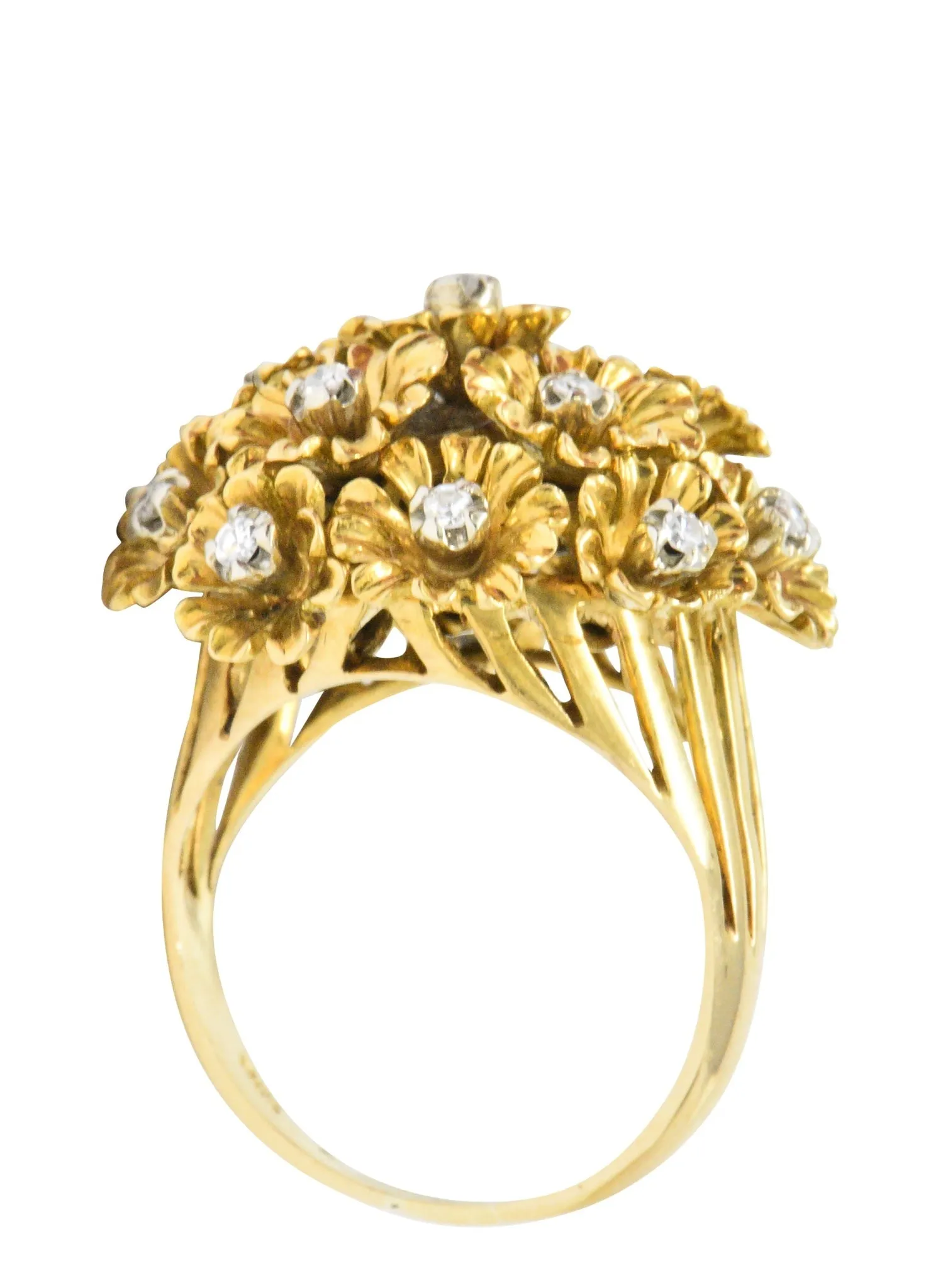 Retro Diamond 18 Karat Gold Flower Bouquet En Tremblant Ring