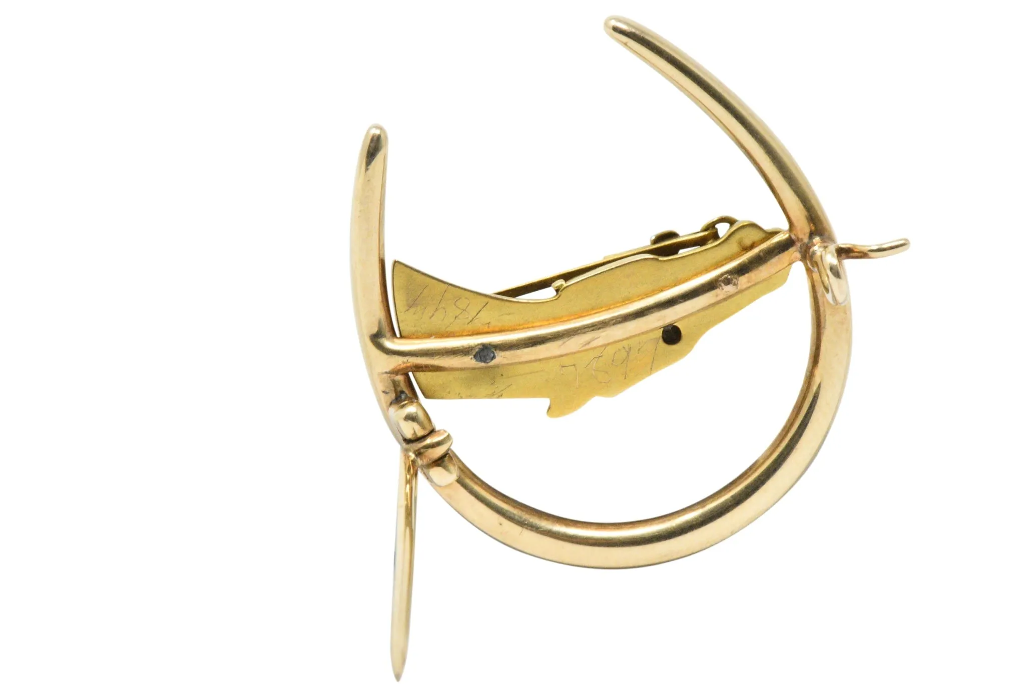 Retro Seed Pearl, Diamond & 14K Gold Horseshoe Horse Brooch