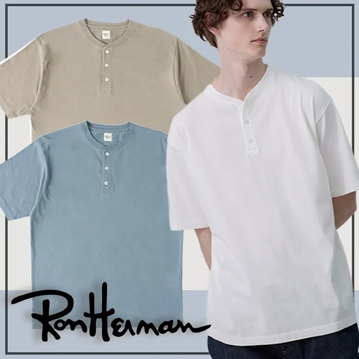 Ron Herman  |Henry Neck Plain Cotton Short Sleeves Surf Style