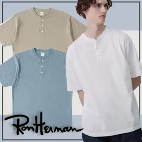 Ron Herman  |Henry Neck Plain Cotton Short Sleeves Surf Style