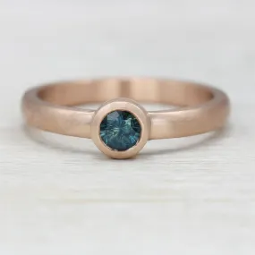 Rose Gold Solitaire with Fair Trade Teal Blue Sapphire