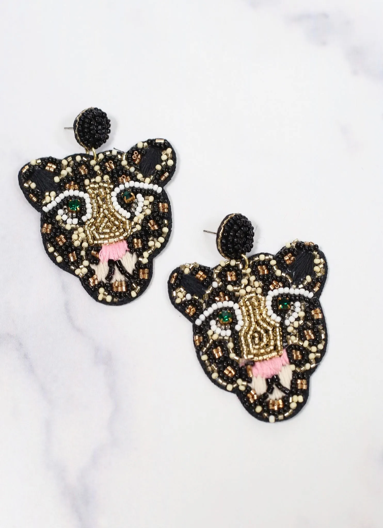 Sassy Cat Beaded Earring BLACK